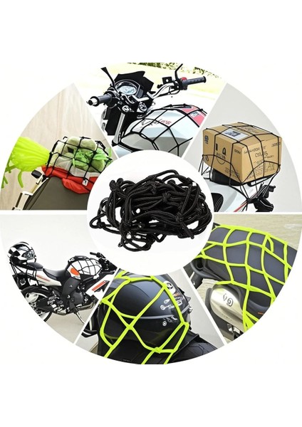 Motosiklet Kask Filesi – 6 Kanca | Neon Sarı | 1 Metre Esneyebilir