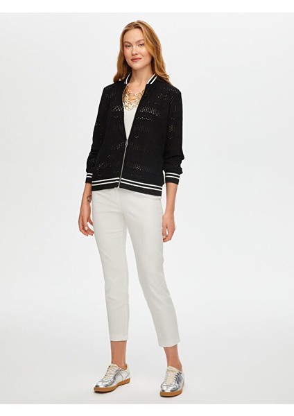 Triko Şerit Detaylı Brodeli Örme Bomber Ceket S25BMB006