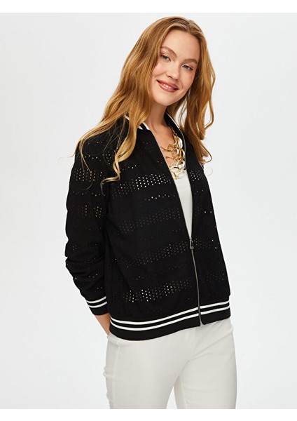 Triko Şerit Detaylı Brodeli Örme Bomber Ceket S25BMB006 fiyatları
