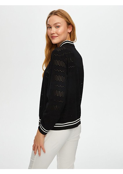 Triko Şerit Detaylı Brodeli Örme Bomber Ceket S25BMB006 modelleri