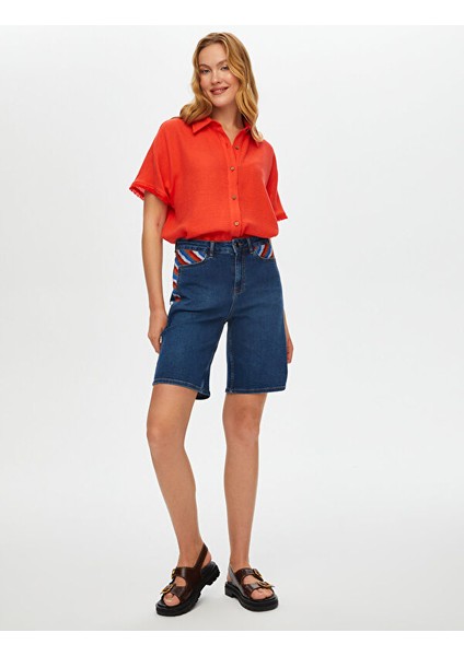 Yanları Renkli Nakışlı Jean Şort S25JST002 fiyatları