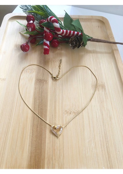 Zirkon Taşlı Gold Paslanmaz Çelik Kadın Kalp Kolye modelleri