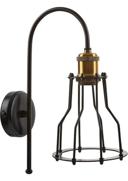 Siyah Metal Kafes Aplik, Modern ve Şık Ev Dekoru Işığı, E27 Duy Tipi