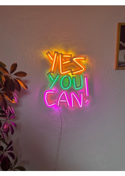 Yes You Can Neon Metal Duvar Dekor Yazı Temalı Neon