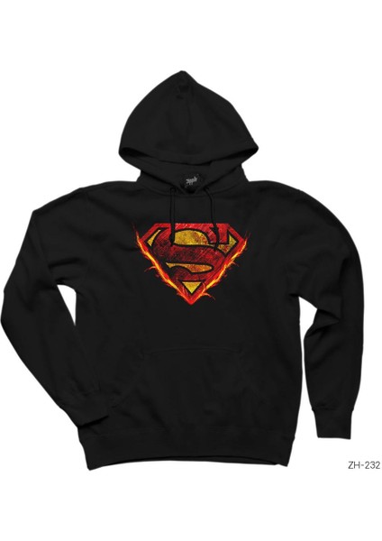 Supermn Alev Siyah Kapşonlu Sweatshirt Hoodie