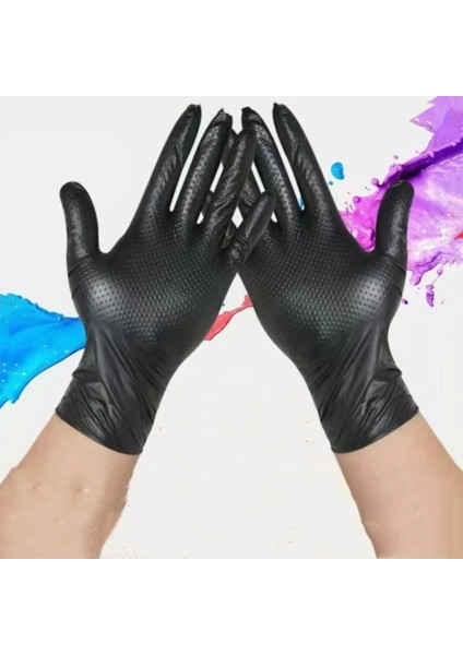 Elmas Dokulu 25 Çift 50 Adet Siyah L Beden 9 Numara Kalın Hijyenik Pudrasız Nitril Muayene Eldiveni indirimleri