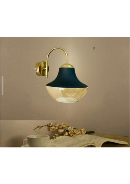 Şık Eskitme Siyah Bal Camlı Modern Aplik, Metal Duylu, E27, Beyaz Renk, Zarif Dekorasyon Detayı