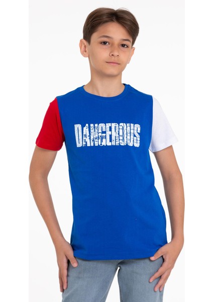 Kısa Kol Saks Renk Erkek Çocuk Tshirt