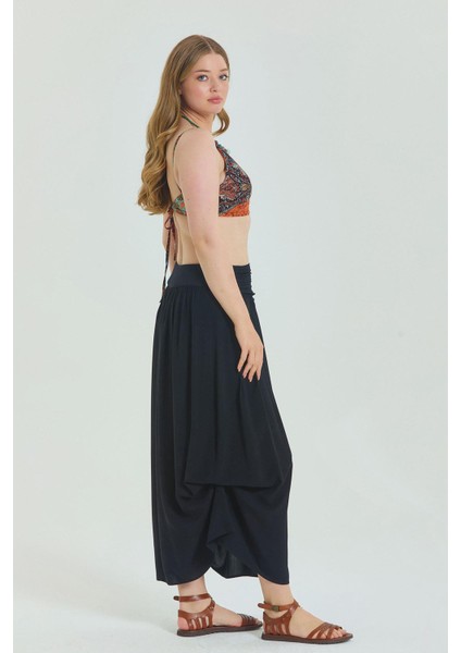 Beli Lastikli Drape Detaylı Büyük Beden Etek