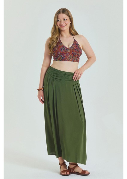 Beli Lastikli Drape Detaylı Büyük Beden Etek
