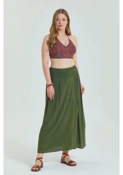 Beli Lastikli Drape Detaylı Büyük Beden Etek