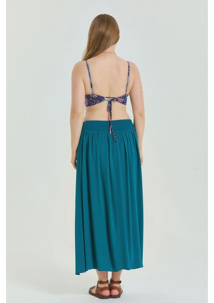 Beli Lastikli Drape Detaylı Büyük Beden Etek