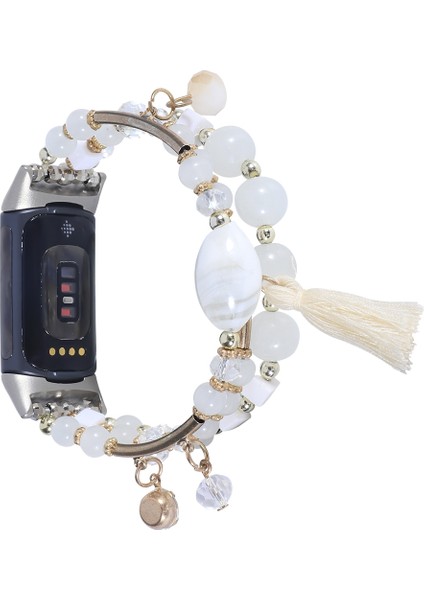 Fit Charge 5 Beyaz Için Yuvarlak Boncuklu Zincir Saat Bandı (Yurt Dışından)