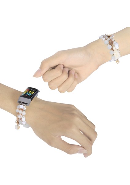 Fit Charge 5 Beyaz Için Yuvarlak Boncuklu Zincir Saat Bandı (Yurt Dışından) fırsatları