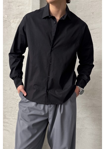 Erkek Oversize Pamuklu Poplin Gömlek