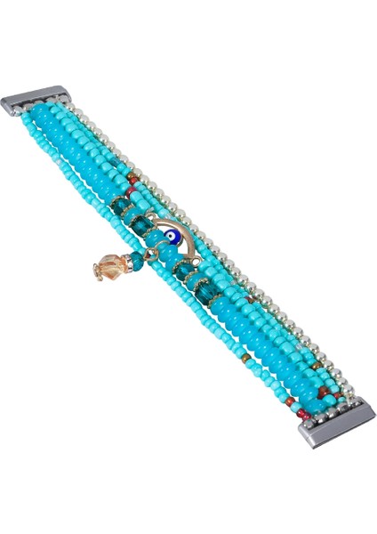 Fit Versa 3 / Sense Lake Blue Için Göz Boncuklu Zincirli Saat Kordonu (Yurt Dışından)