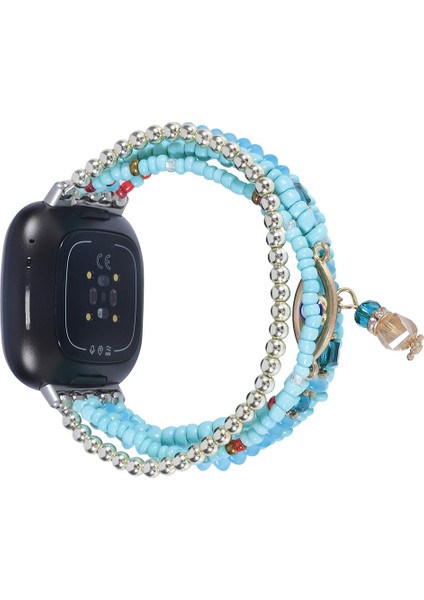 Fit Versa 3 / Sense Lake Blue Için Göz Boncuklu Zincirli Saat Kordonu (Yurt Dışından)