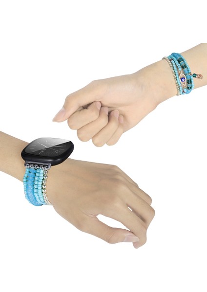 Fit Versa 3 / Sense Lake Blue Için Göz Boncuklu Zincirli Saat Kordonu (Yurt Dışından)
