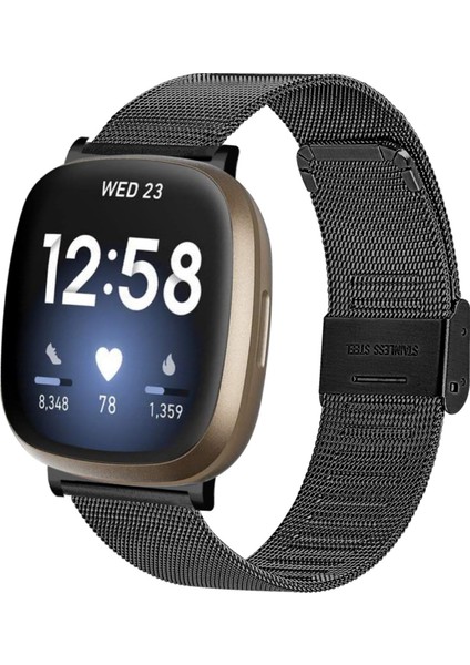 Fit Versa 3 / Sense Siyah Için Metal Saat Kordonu (Yurt Dışından)