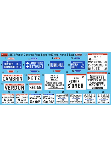 35674 1:35 Fransız Beton Yol Işaretleri 1930-40'LAR. Kuzey ve Doğu fiyatları