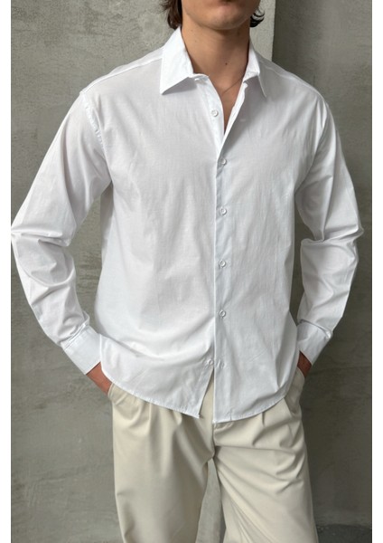 Erkek Oversize Pamuklu Poplin Gömlek