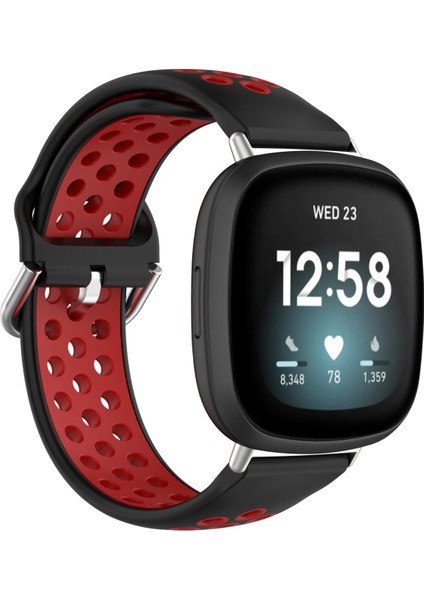 Fit Versa 3 Siyah+Kırmızı Için Iki Renkli Silikon Saat Bandı (Yurt Dışından)
