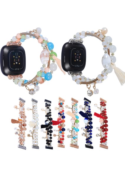 Fit Versa 3 / Sense Renkli Için Yuvarlak Boncuklu Zincirli Saat Kordonu (Yurt Dışından)