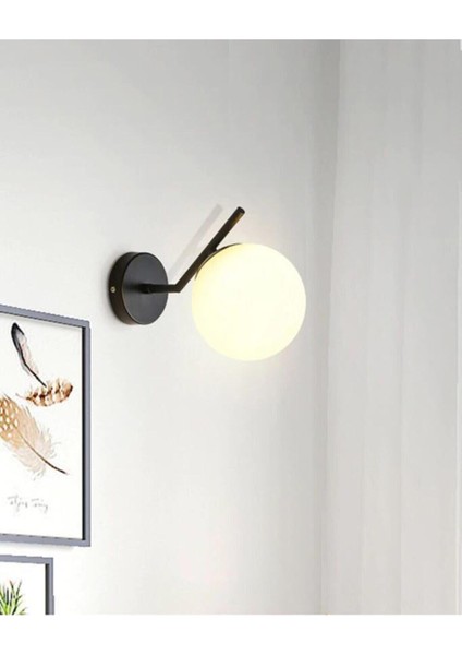 Modern Siyah Beyaz Camlı Aplik, Metal Malzeme, E27 Duy, Şık ve Şık Aydınlatma Parçası