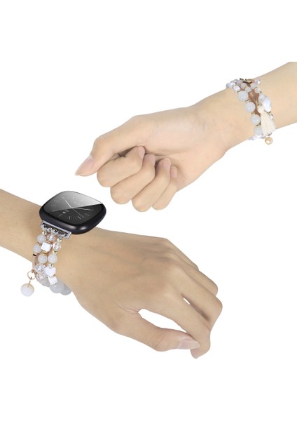 Fit Versa 3 / Sense Beyaz Için Yuvarlak Boncuklu Zincir Saat Kordonu (Yurt Dışından) fırsatları