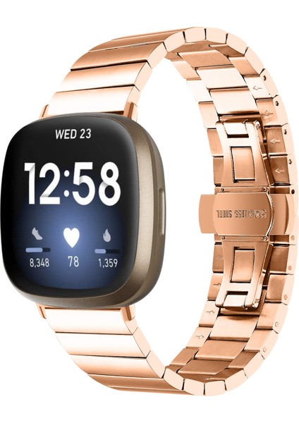 Fitbit Versa 4 / Sense 2 Pembe Altın Için Metal Saat Bandı (Yurt Dışından)