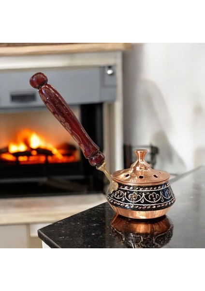 Bakır Tütsülük Bakır Buhurdanlık Gezdirme Tamamen El Işlemeli Siyah Renk Ahşap Kulplu modelleri