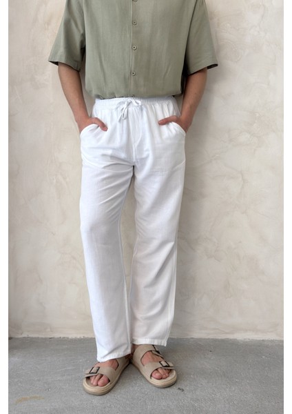 Erkek Beli Lastikli Baggy Kalıp Keten Pantolon