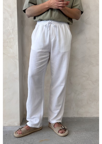 Erkek Beli Lastikli Baggy Kalıp Keten Pantolon fiyatları