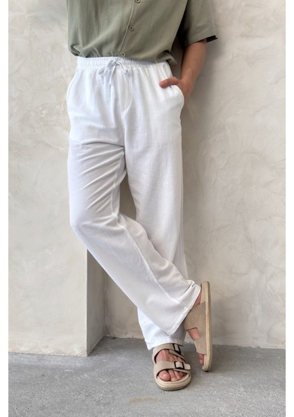 Erkek Beli Lastikli Baggy Kalıp Keten Pantolon modelleri