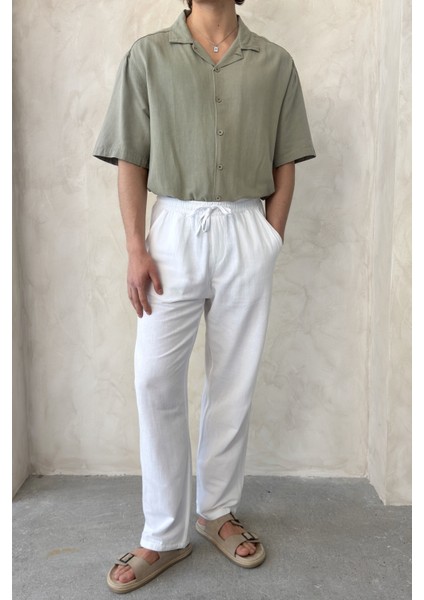 Erkek Beli Lastikli Baggy Kalıp Keten Pantolon fırsatları
