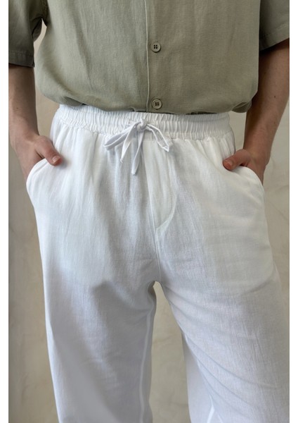 Erkek Beli Lastikli Baggy Kalıp Keten Pantolon indirimleri