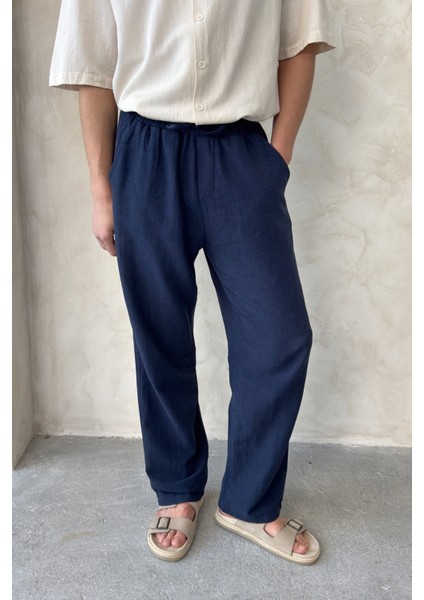 Erkek Beli Lastikli Baggy Kalıp Keten Pantolon fiyatları