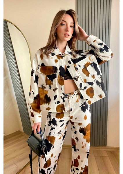 Kot Gabardin Ceket ve Pantolon Desenli Takım 8615