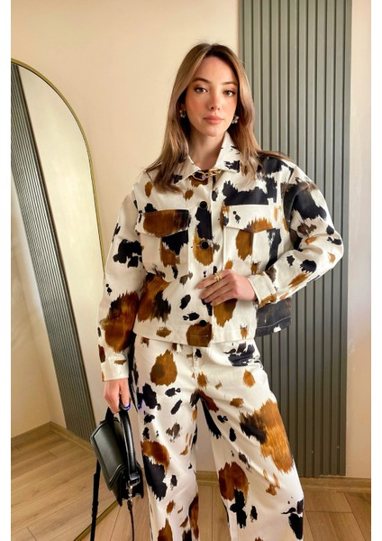 Kot Gabardin Ceket ve Pantolon Desenli Takım 8615