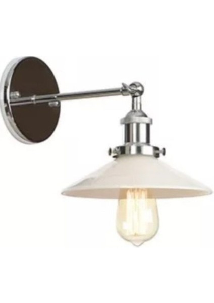 Şık metal duvar lambası, beyaz başlık ve gümüş gövde, dayanıklı ve modern tasarım