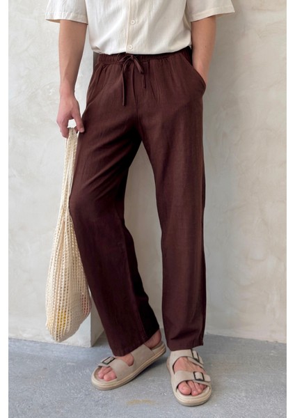 Erkek Beli Lastikli Baggy Kalıp Keten Pantolon fiyatları