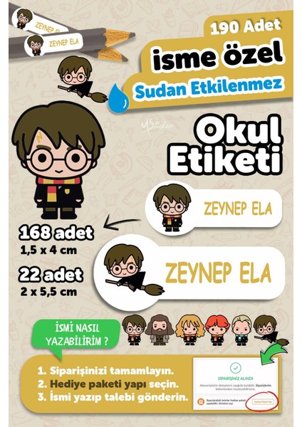 Okul Etiketi Kalem Defter Isimli Etiket Isim Yazılabilen Harry Potter - 190 Adet Özel Yeni Tasarım