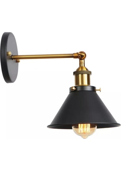 Retro tarzda hareketli duvar lambası, siyah ve metal, okuma ve gece kullanımı için ideal