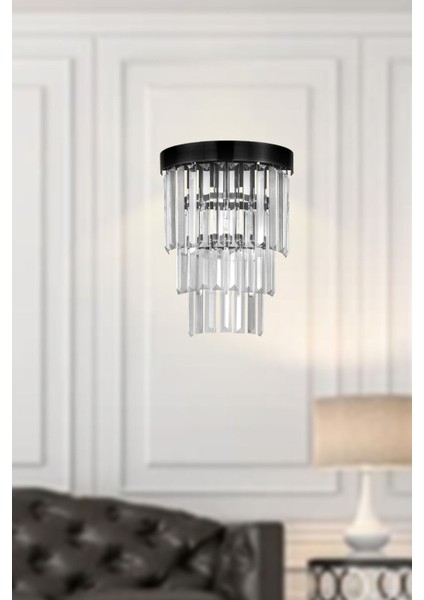 Şık Kristal Taşlı Siyah Aplik, Modern ve Zarif Dekorasyon İçin Mükemmel Seçim