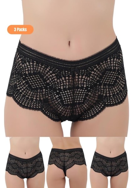 Kadın Dantelli Boxer Külot 3'lü Paket