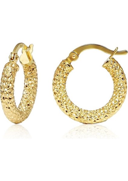 14 Ayar Altın Kalın Bombeli Lazerli Halka Küpe 1.6 Cm