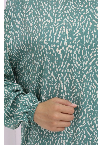 Viskon Kumaş Kolu Lastikli Desenli Elbise 2038-05 Çağla Yeşili fırsatları