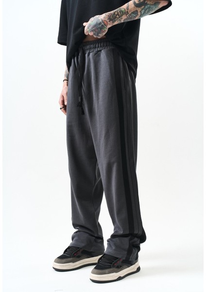 Erkek 2'li Şerit Detaylı Interlok Baggy Eşofman Altı Füme fiyatları