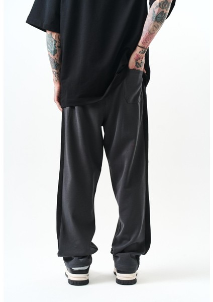 Erkek 2'li Şerit Detaylı Interlok Baggy Eşofman Altı Füme fırsatları