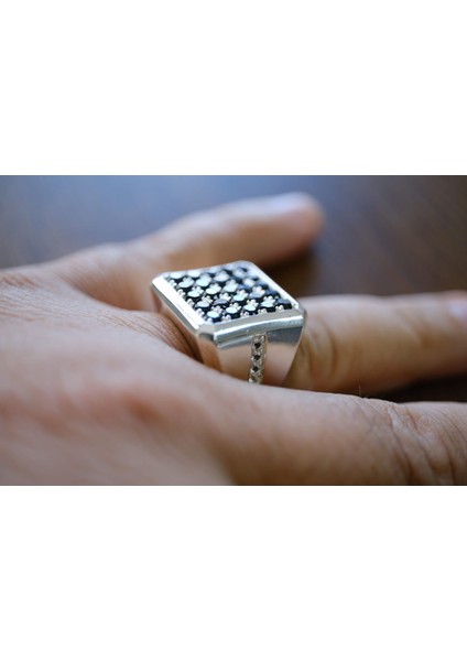 2.50 ct Natural Spinel ve 0.25CT Natural Topaz Taşlı Alaşımlı Kararmaz Gümüş Erkek Yüzük